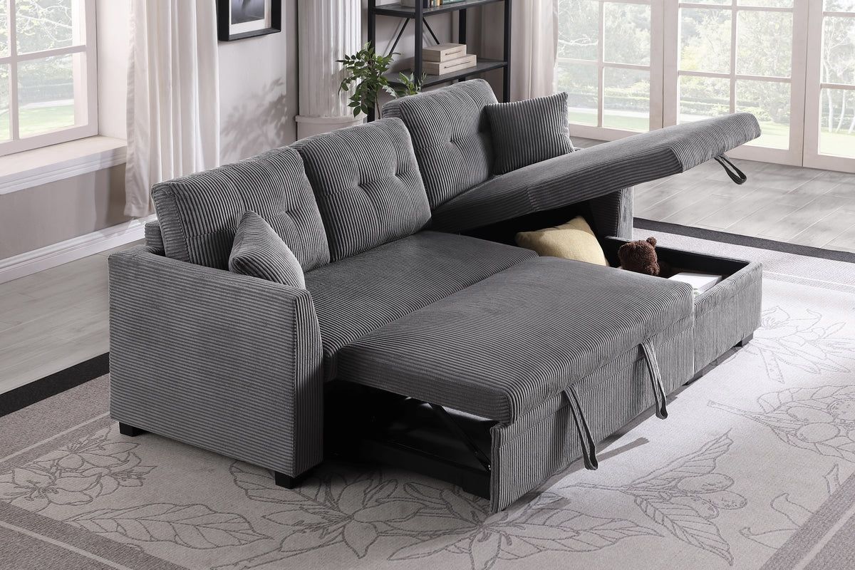 Corduroy Sleeper Bed Sectional Sofa Couch With Storage Chaise
