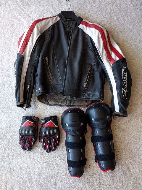 Joe Rocket Motorcycle leather jacket, gloves and armors