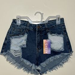 Shein SXY  Crazy Little Fringe 5 Pocket Ripped Distressed Look Denim Shorts Med