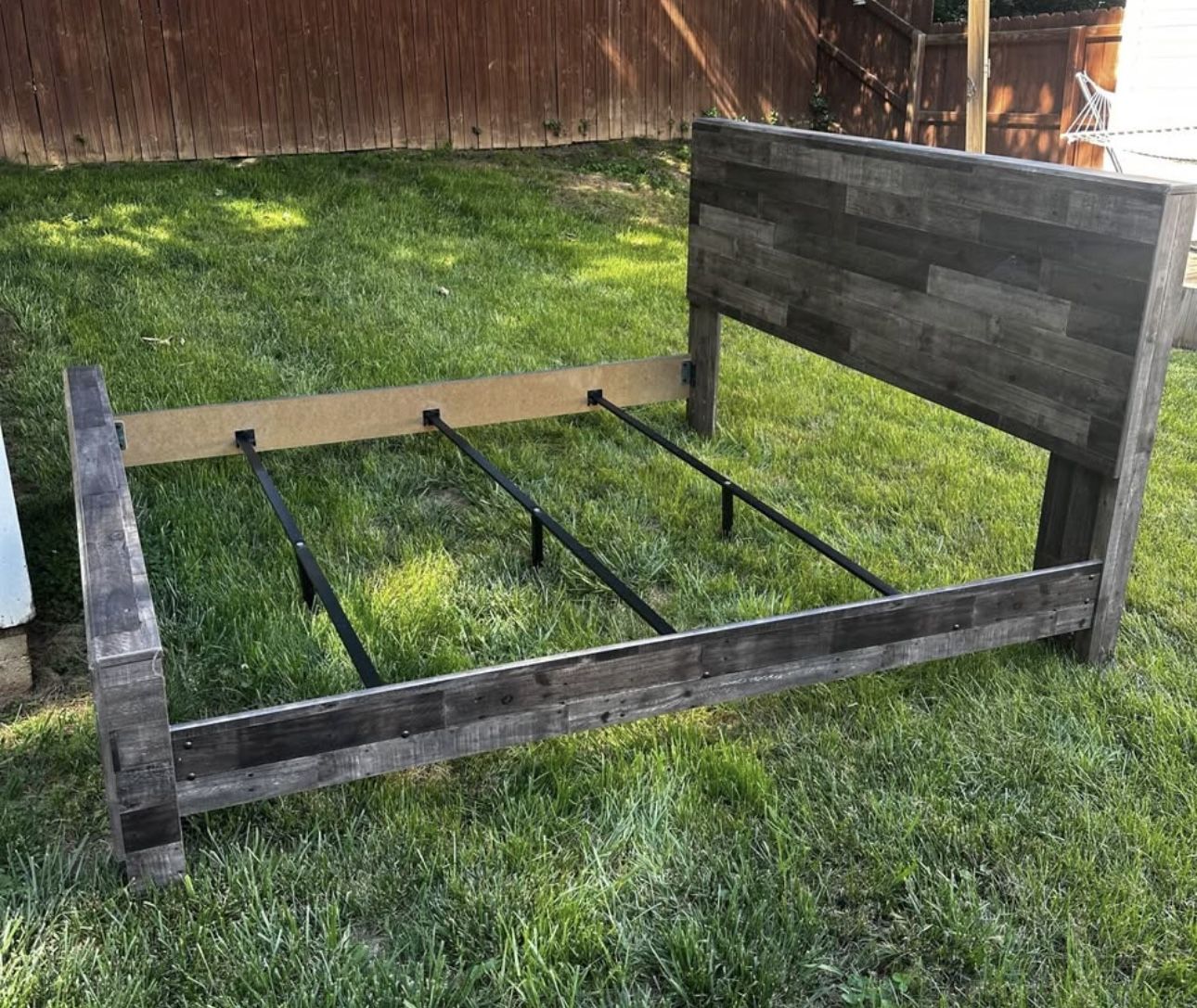 King Size Panel Bed Frame with Headboard/Footboard Gray