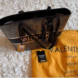 Valentino Black and Gray Handbag with Tassel
