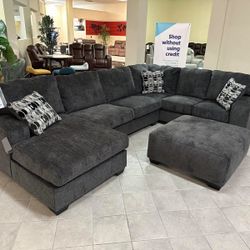 Smoke Oversized Plush Sectional Sofa Couch 