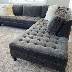 Dark Gray Z Gallerie Tufted Sectional  Like New 