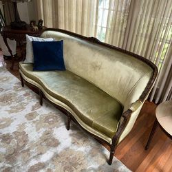 Green suede loveseat about 6’