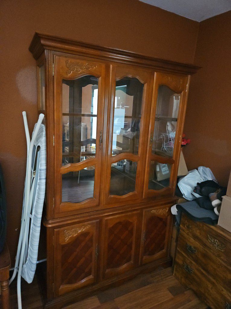 Wood China Cabinet With Mirror
