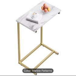 Modern Marble C-Shaped Sofa Side Table – Gold Frame