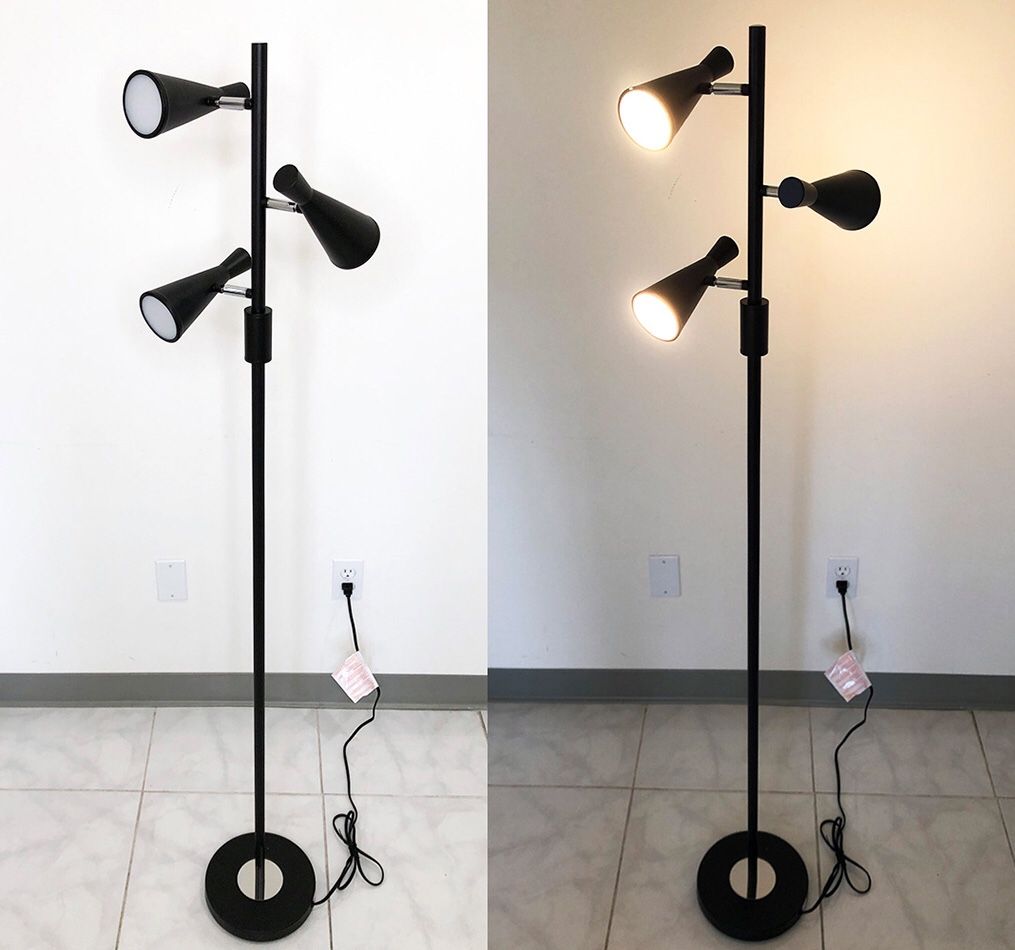 Brand New $30 LED 3-Light Floor Lamp 5ft Tall Adjustable Tilt Light Fixtures Home Living Room Office