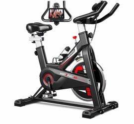 Exercise Bike Belt Drive Indoor Cycling Bike Adjustable Stationary Bicycle Home Gym Bike for Workout Cardio Bikes with Tablet Holder and Comfy Seat Cu