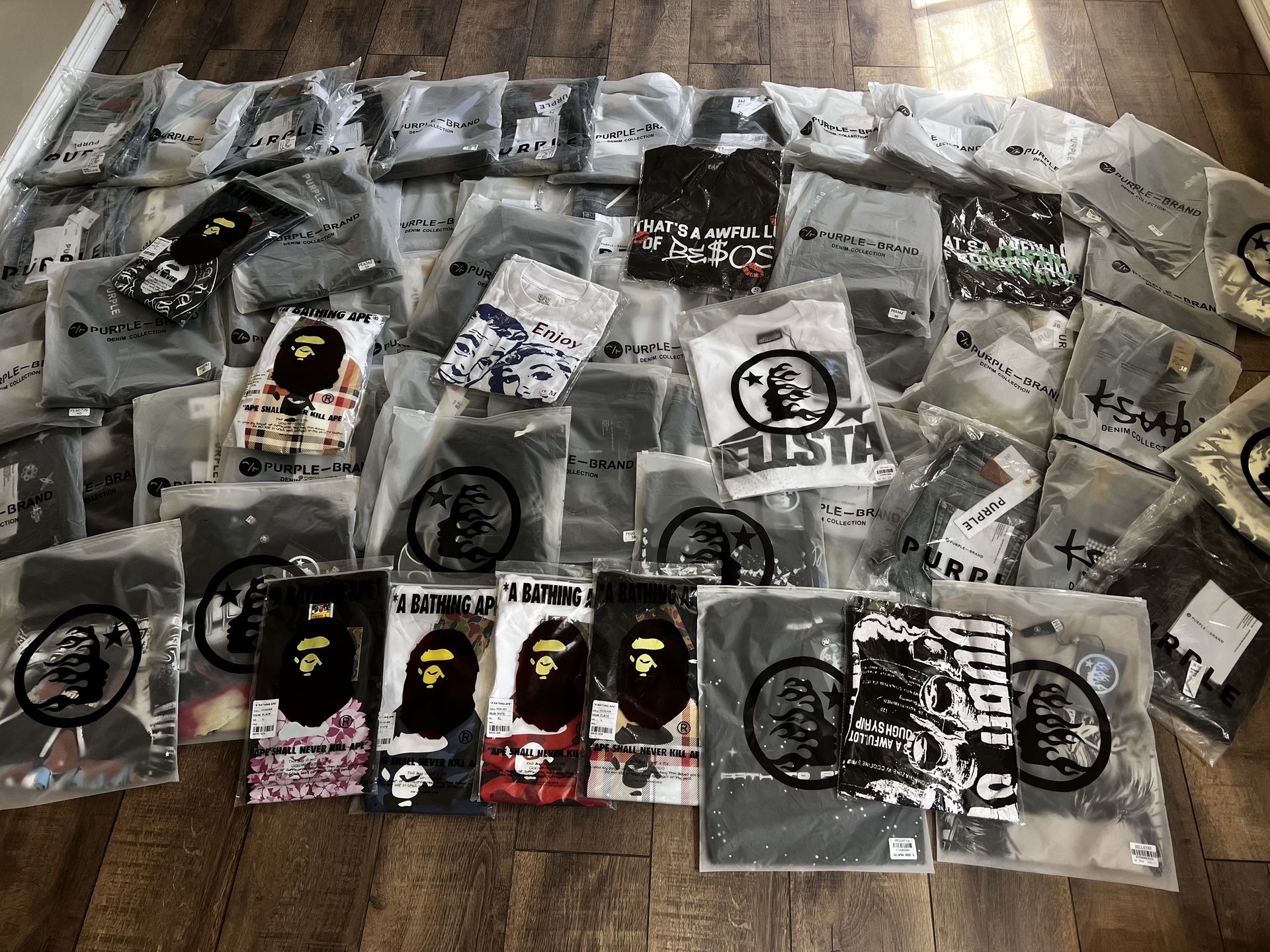 Purple Jeans/ Bape Shirts