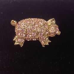 Pink Jeweled Pig Brooch Lapel Pin