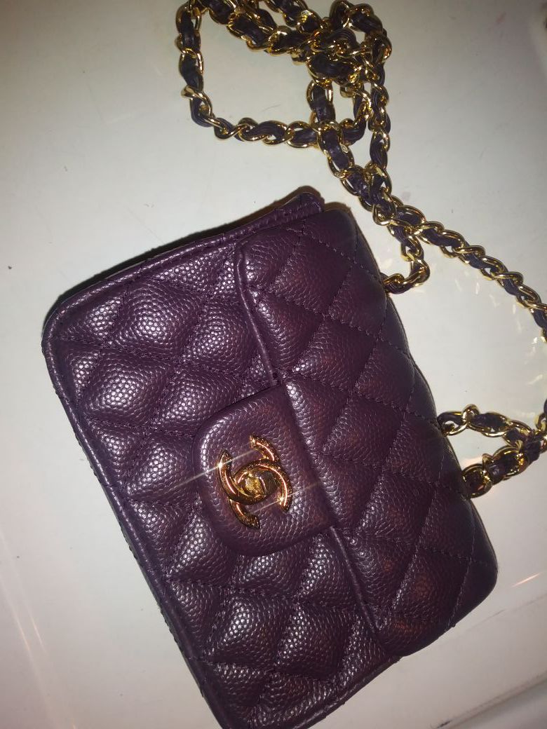 CHANEL Purple Quilted Caviar Rectangular Mini Classic Flap Bag