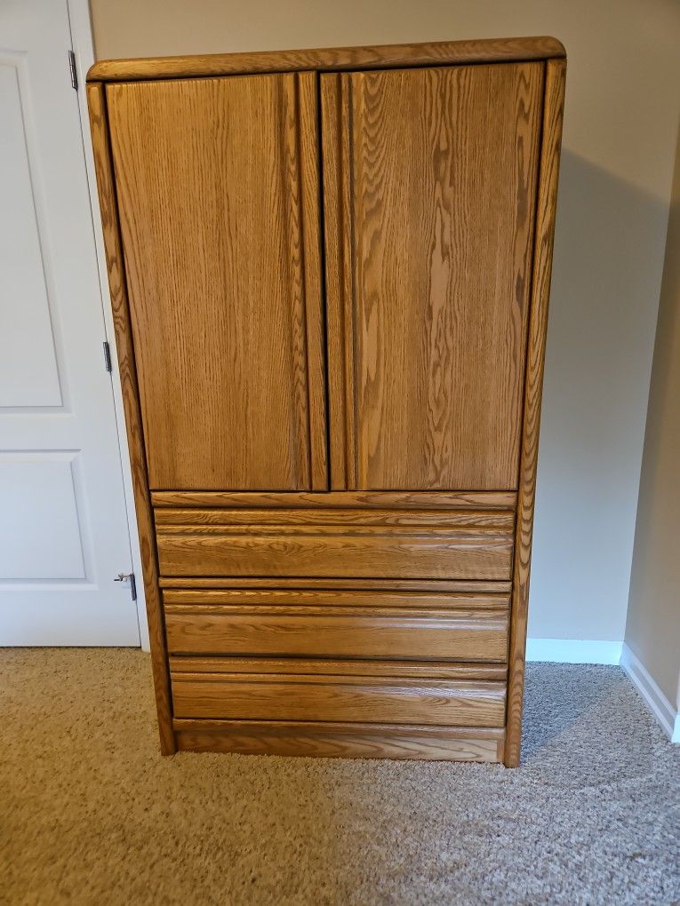 Solid Oak Armoire TV Dresser W 3 Drawers