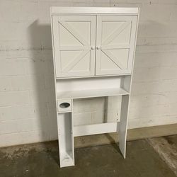 White Over-the-Toilet Storage Cabinet with 2 Doors and Toilet Paper Compartment