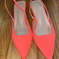 Vibrant Coral Slingback Low Heels