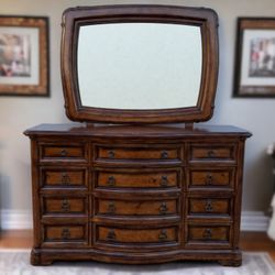 Bernhardt Villa Hermosa Brown Wood 10-Drawer Dresser w/ Vanity Mirror