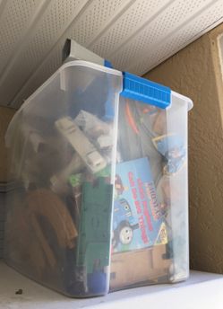 Bun full of kids toys. Mostly train and tracks but some misc. in there