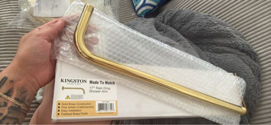 Kingston Brass 17" Rain Drop Shower Arm Polished Brass and raindrop shower head