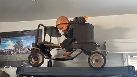 Vintage Metal Pedal Car with Baby Doll