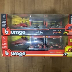 Bburago F1 Pit lane dioramas- Red Bull and Ferrari