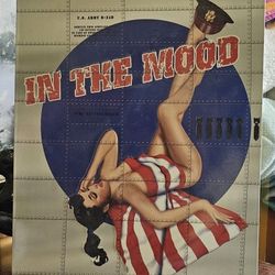 Vintage Sign In the Mood Bomber Girl American Pin Up Patriotic Metal Sign 16x12 
