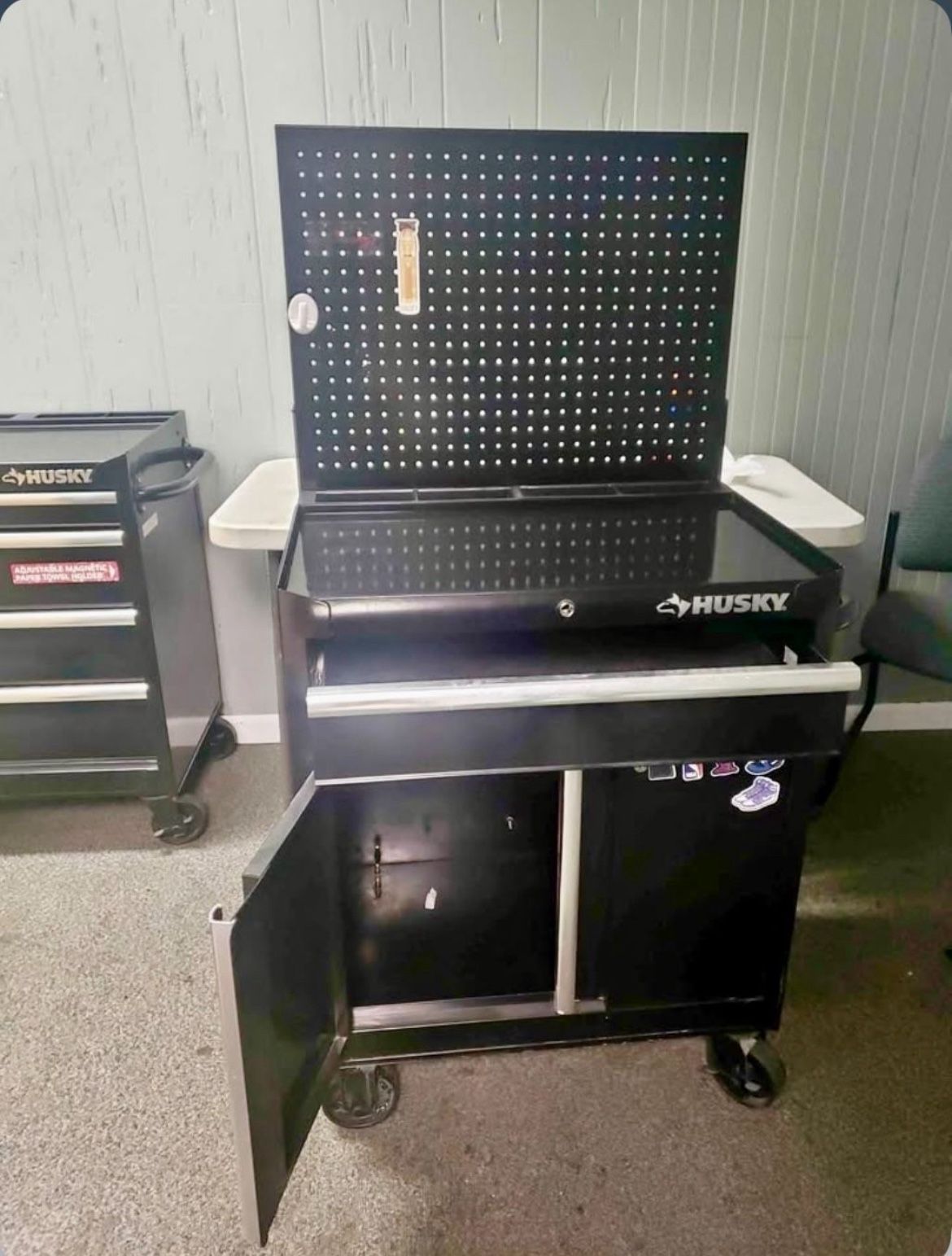 Husky Tool BOXES, One With Pegboard