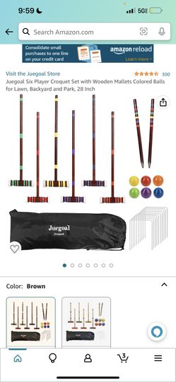 Juegoal Six Player Croquet Set with Wooden Mallets Colored Balls for Lawn, Backyard and Park, 28 Inch