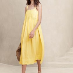LINEN-BLEND DRAPEY MIDI DRESS