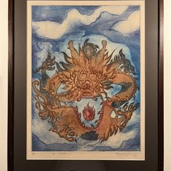 1978 "Dragon" Lithograph by Vietnamese Artist Artist's Proof Signed in Pencil