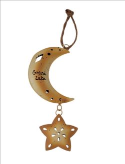 Grand Lake Colorado Gold Metal Hanging Crescent Moon&Star Ornament Holiday Decor. The Grand Lake Colorado Gold Metal Hanging Crescent Moon & Star Orna