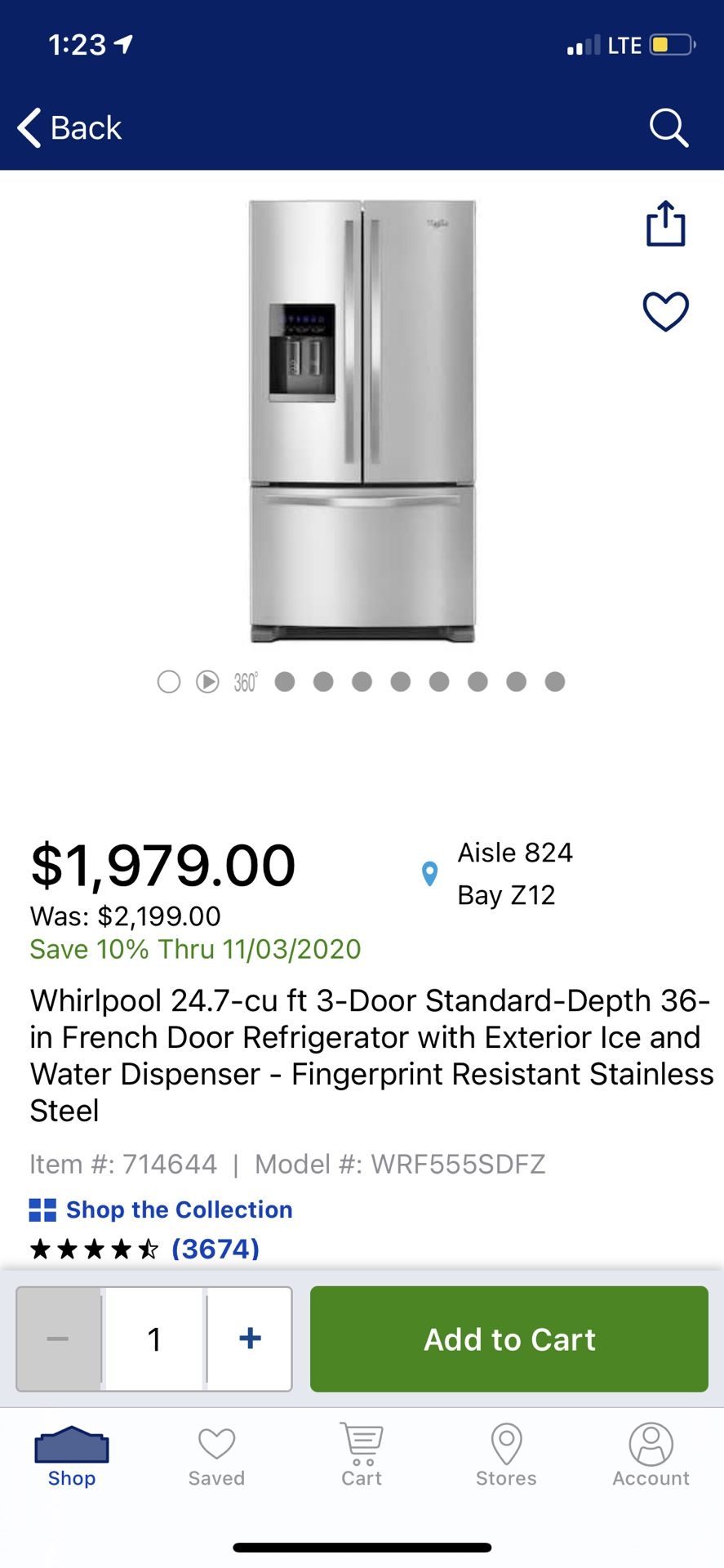 Whirlpool French door fridge