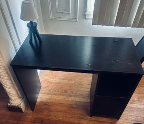 Black Desk with Side Shelves