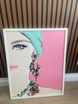 Framed Fashion Portrait Wall Art – Pink & Turquoise – 23x29
