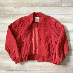 Vintage GUESS By Georges Marciano Suede Leather Red Bomber Jacket Womens