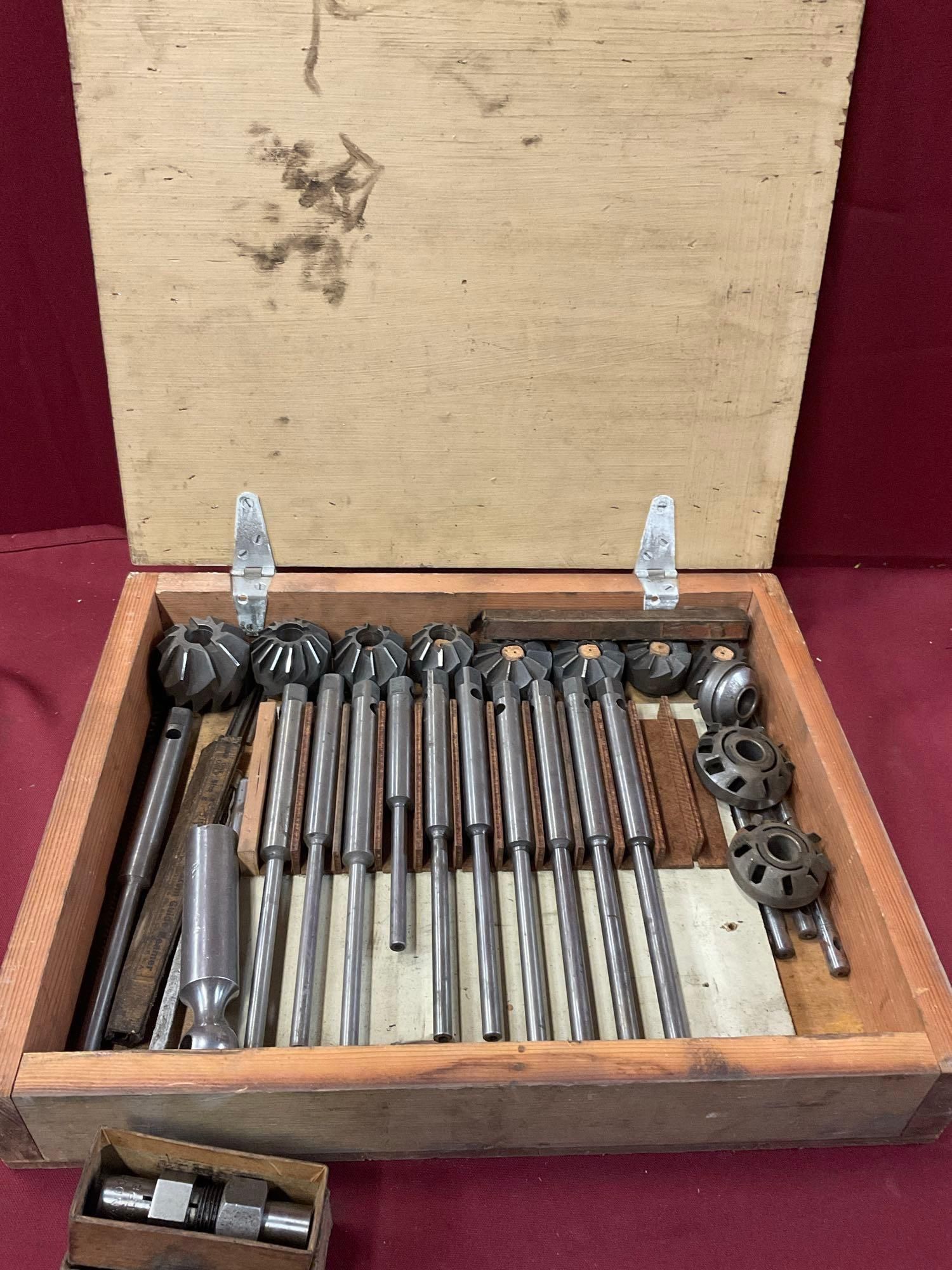 Vintage reamers rotary cutting tools with wood box