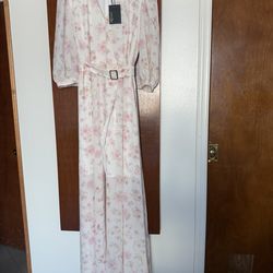 Mooyius Romantic Floral Chiffon Maxi Dress with belted waist