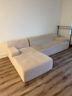Cream Fabric Sectional Sofa with Chaise