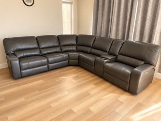 Gray Leather Power Reclining Sectional Sofa