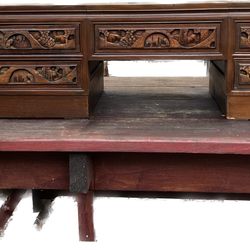 Antique Hard Carved Asian Coffee/tea Table With Drawers