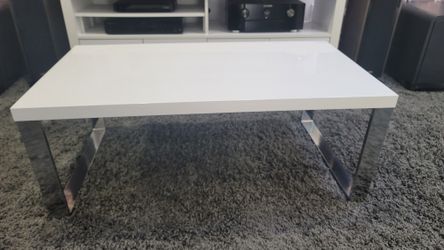 Modern White Acrylic And Chrome Coffee Table