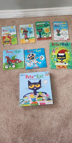 Pete the Cat Book Lot (7) + NEW Pete the Cat Missing Cupcakes Board Game