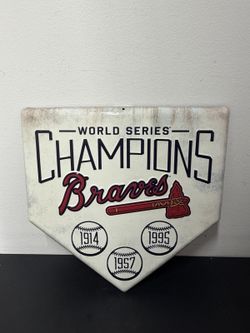 Atlanta Braves World Series Champions Metal Wall Sign Shaped Like Home Plate