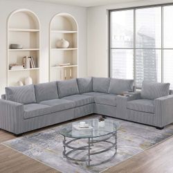 4pcs Sectional Sofa W/cupholders & USB Connection 