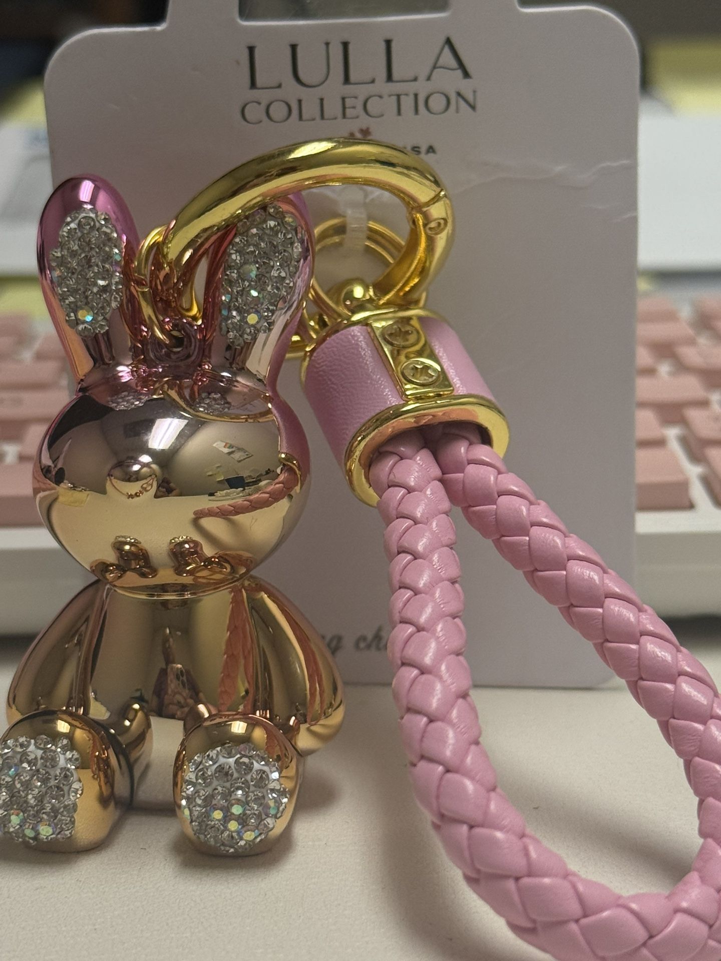 Cute Pink Bunny Keychain Or Purse Charm