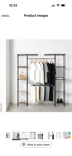 Amazon Basics Adjustable Expandable Metal Hanging Closet Storage Organizer Rack with Shelves, 57-80''L x 14''W x 72''H, Black