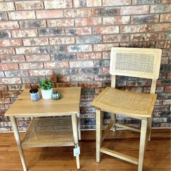 Wood Cane dinning chair & wood cane accent table
