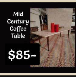 Mid-Century Travertine Top Coffee Table.