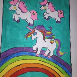 Canvas Painting Unicorns And Rainbow 