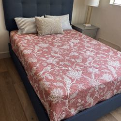 Full Size Bed w/ Navy Fabric Bed Frame plus Box Spring 