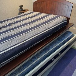 Pottery Barn Kids “Speedboat” Twin Bed + Twin Trundle — with Built-In Cubbies