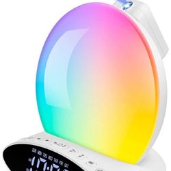 Wake Up Light Sunrise Alarm Clock for Heavy Sleeper, 7 Color Sleep Aid Sound Machine with Sunset Simulation for Kids & Adult, Dual Alarms, Snooze, FM 